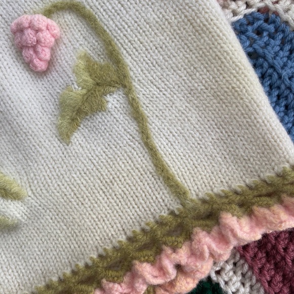 SOLD Cream Wool Knit Tank Sweater Pink Flower - Picture 11 of 13